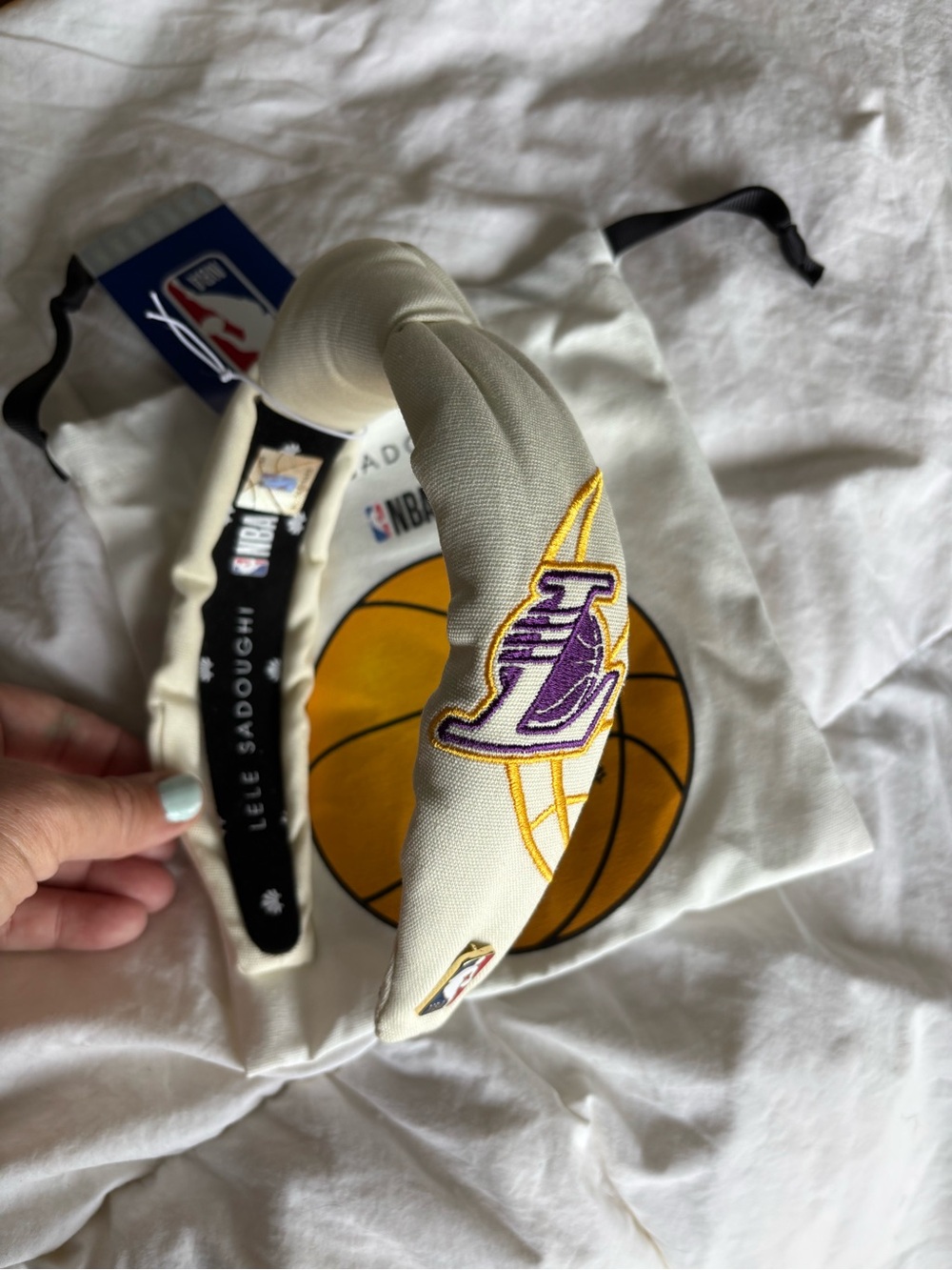 Lele Sadoughi Cream Lakers Embroidered Headband